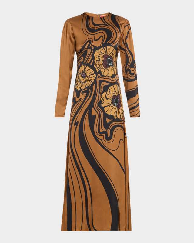 Clingy Long-Sleeve Maxi Swing Dress